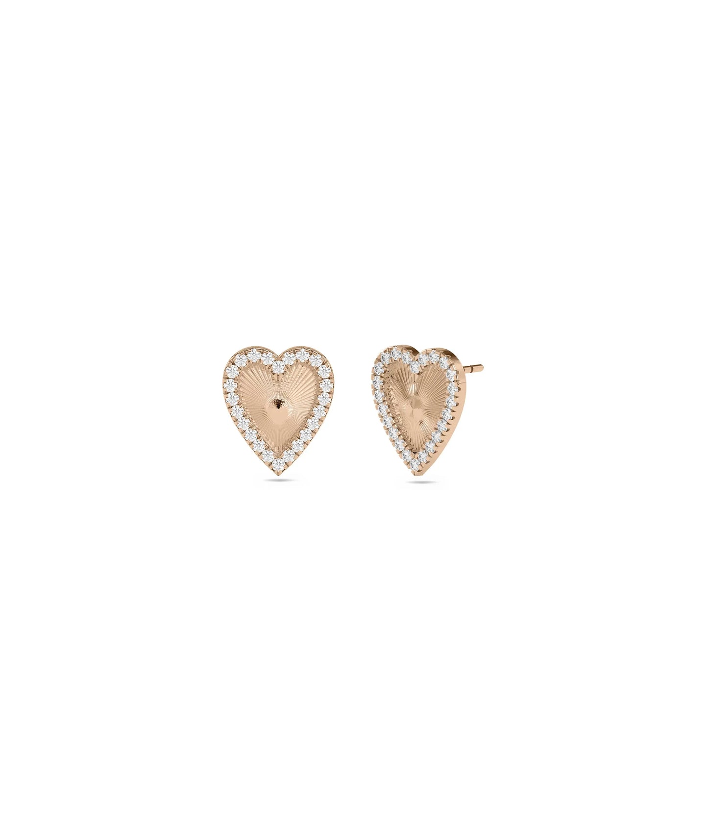 Diamond Halo Fluted Heart Shape Stud Earring - 79e | Everyday 14K Gold Jewelry