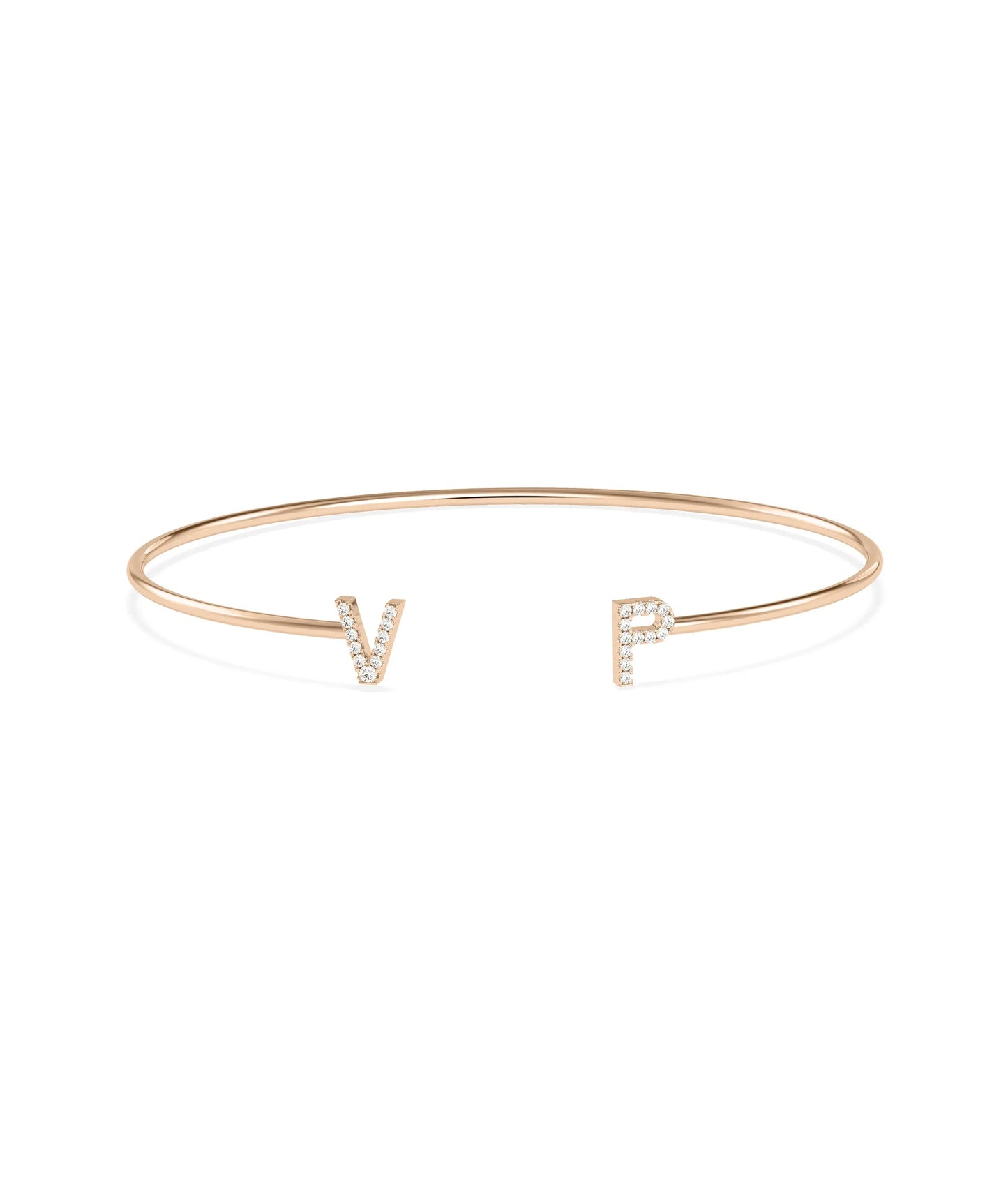 Diamond Initials Open Bangle - 79e | Everyday 14K Gold Jewelry