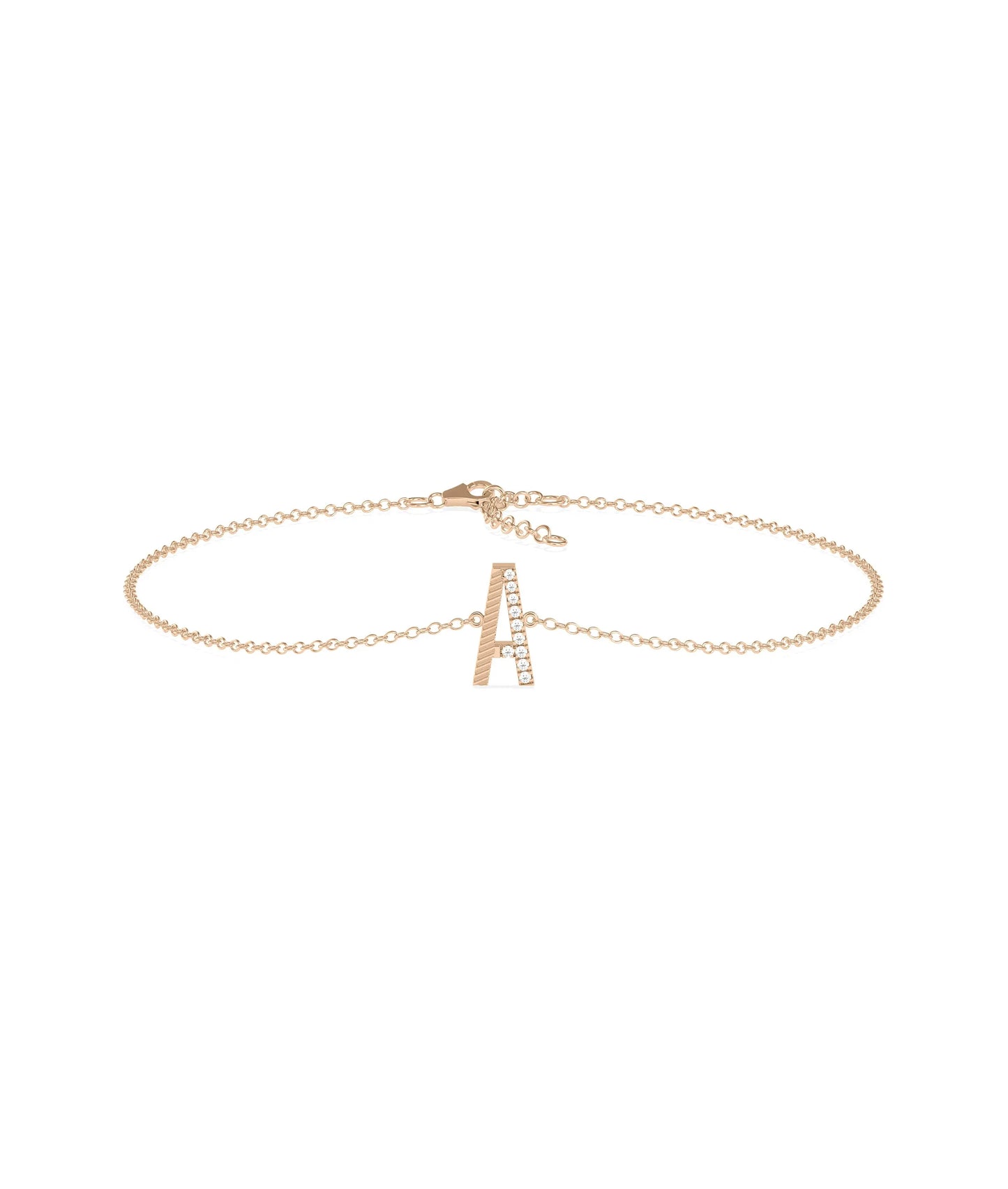 Initial Diamond and Fluted Bracelet - 79e | Everyday 14K Gold Jewelry