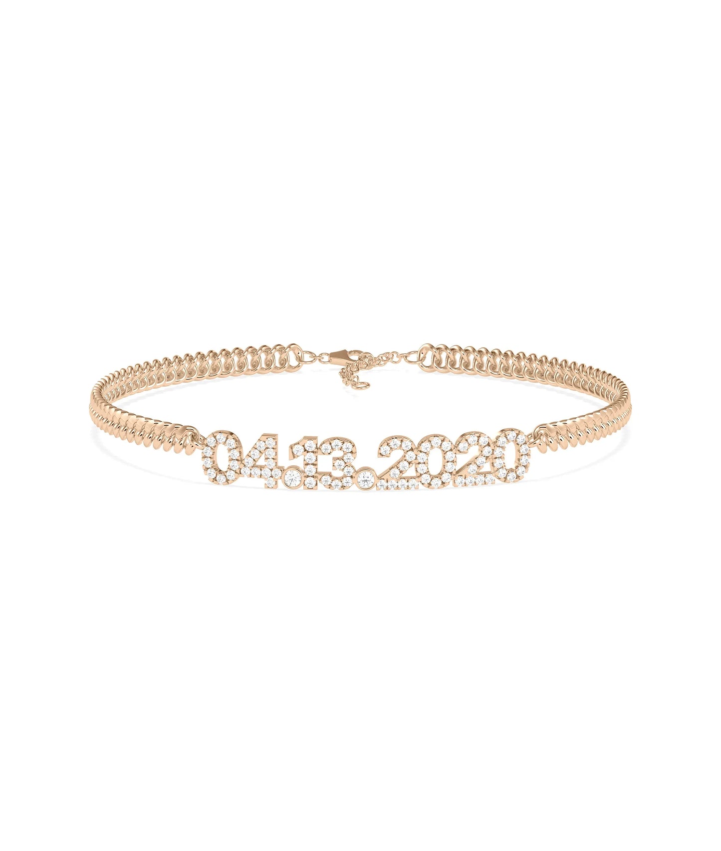 Custom Diamond Pave Date Curb Link Bracelet - 79e | Everyday 14K Gold Jewelry