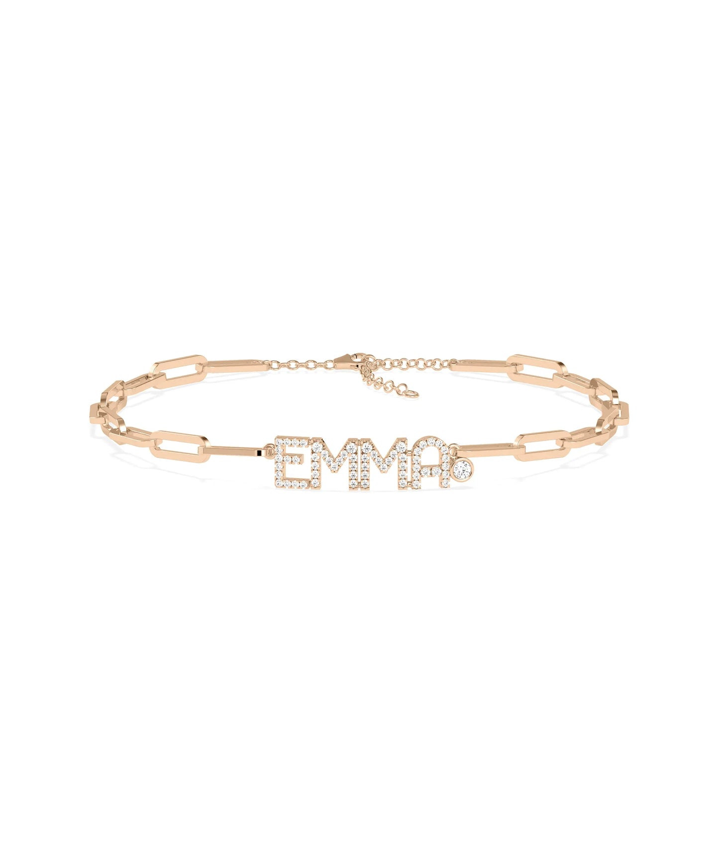 Custom Diamond Pave Name Paper Clip Bracelet - 79e | Everyday 14K Gold Jewelry