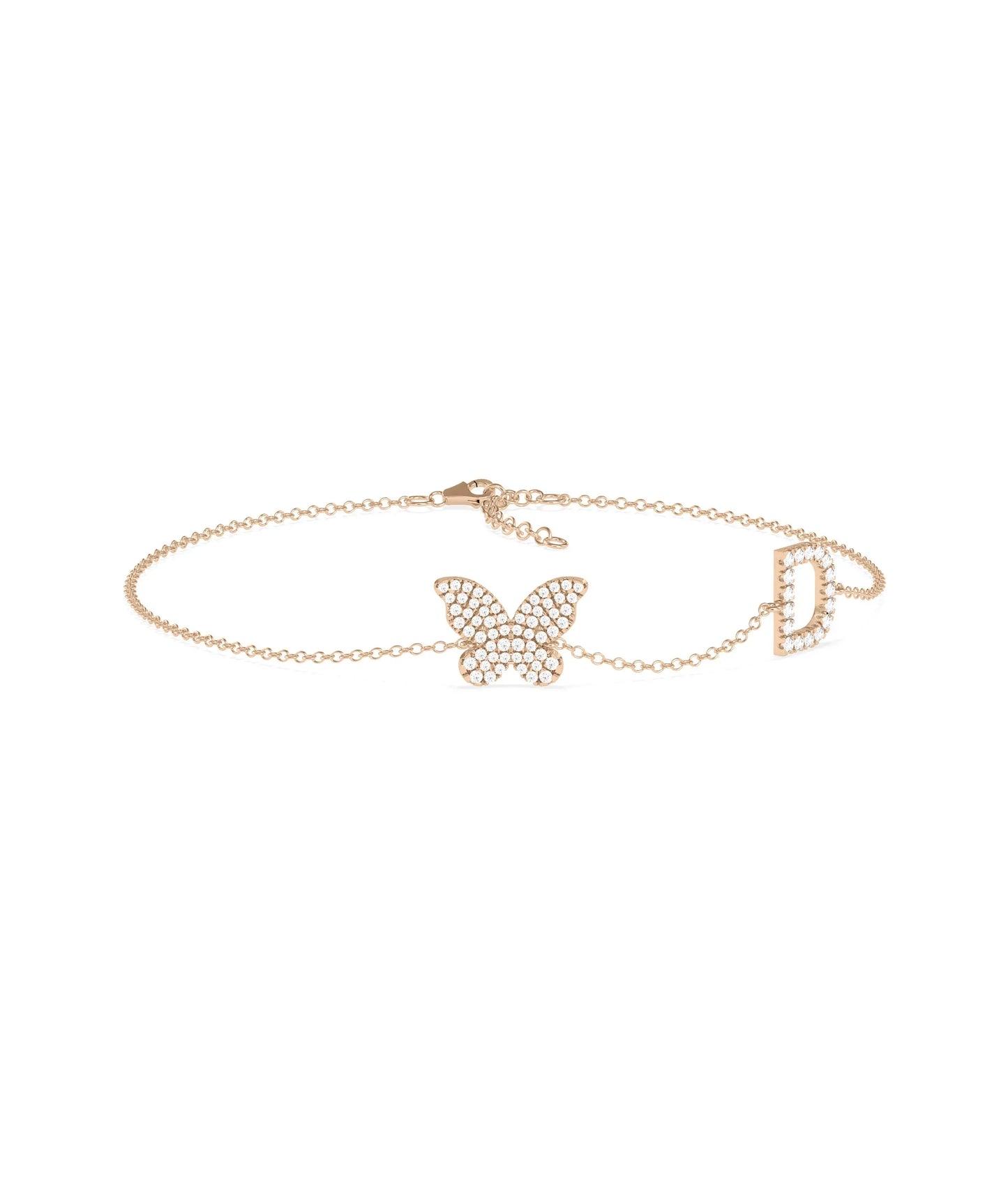 Diamond Initial and Butterfly Cable Chain Bracelet - 79e | Everyday 14K Gold Jewelry