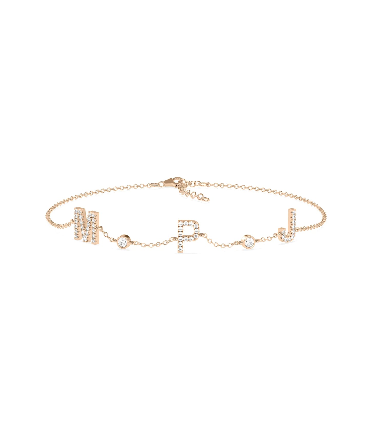 3 Diamond Initials Cable Chain Bracelet - 79e | Everyday 14K Gold Jewelry