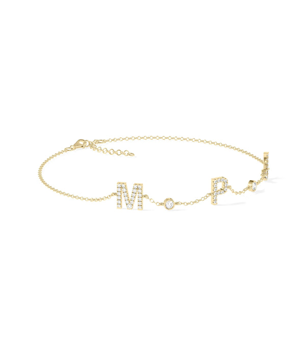 3 Diamond Initials Cable Chain Bracelet - 79e | Everyday 14K Gold Jewelry alternate view