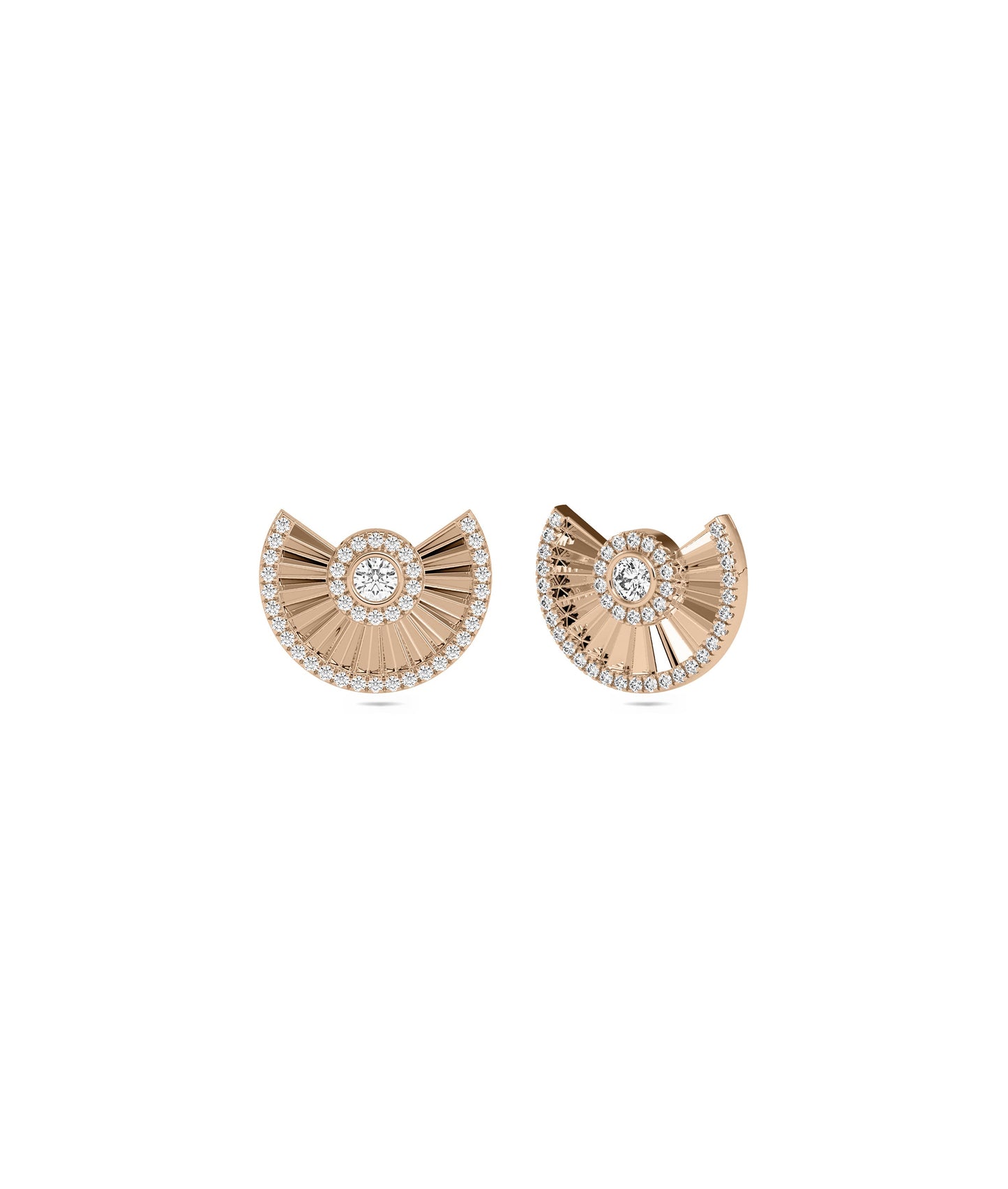 STERLING SILVER Lab Diamond & Gold Fan Stud Earrings