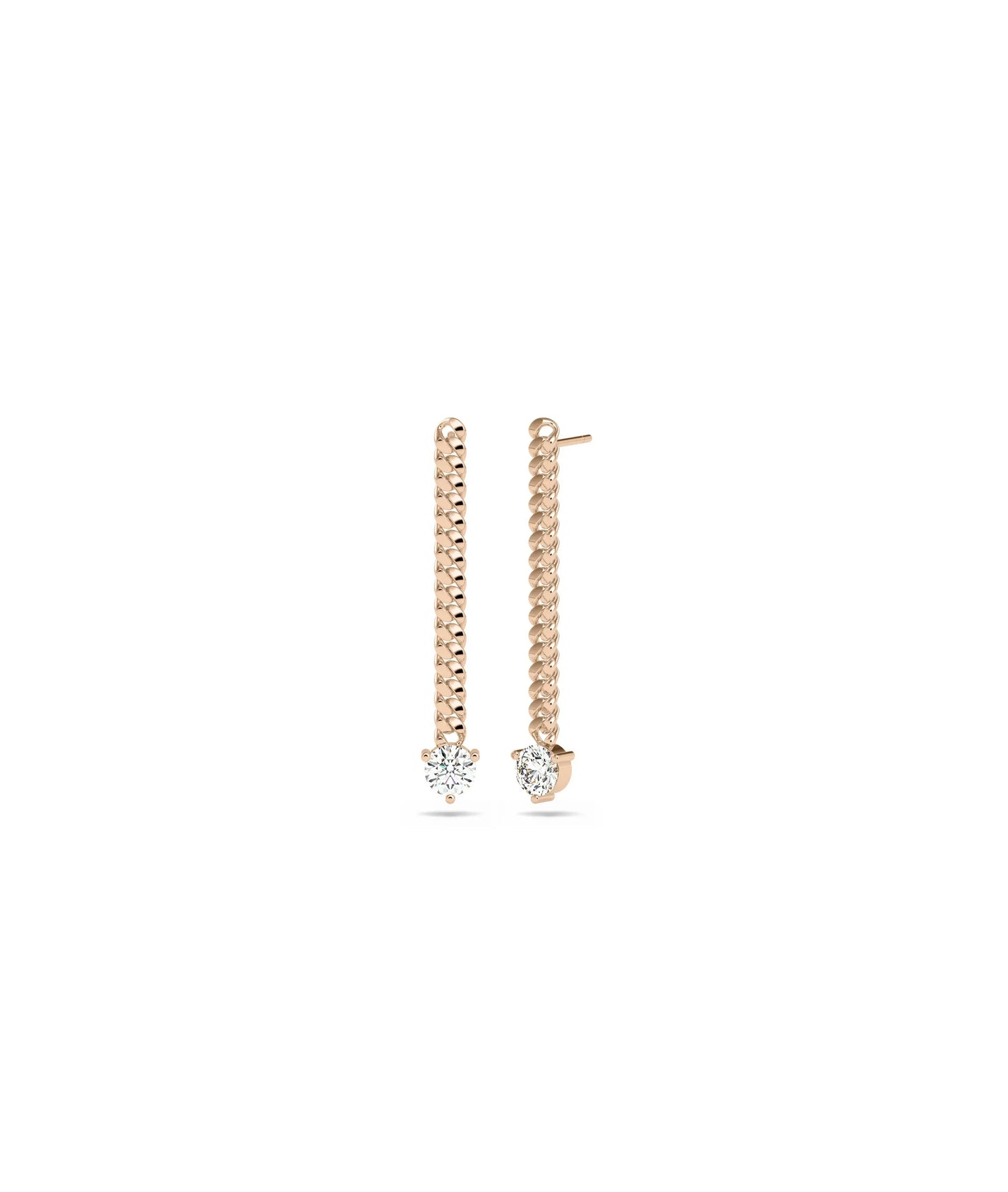 Curb Link Gold Chain Earring with Diamond Solitaire - 79e | Everyday 14K Gold Jewelry