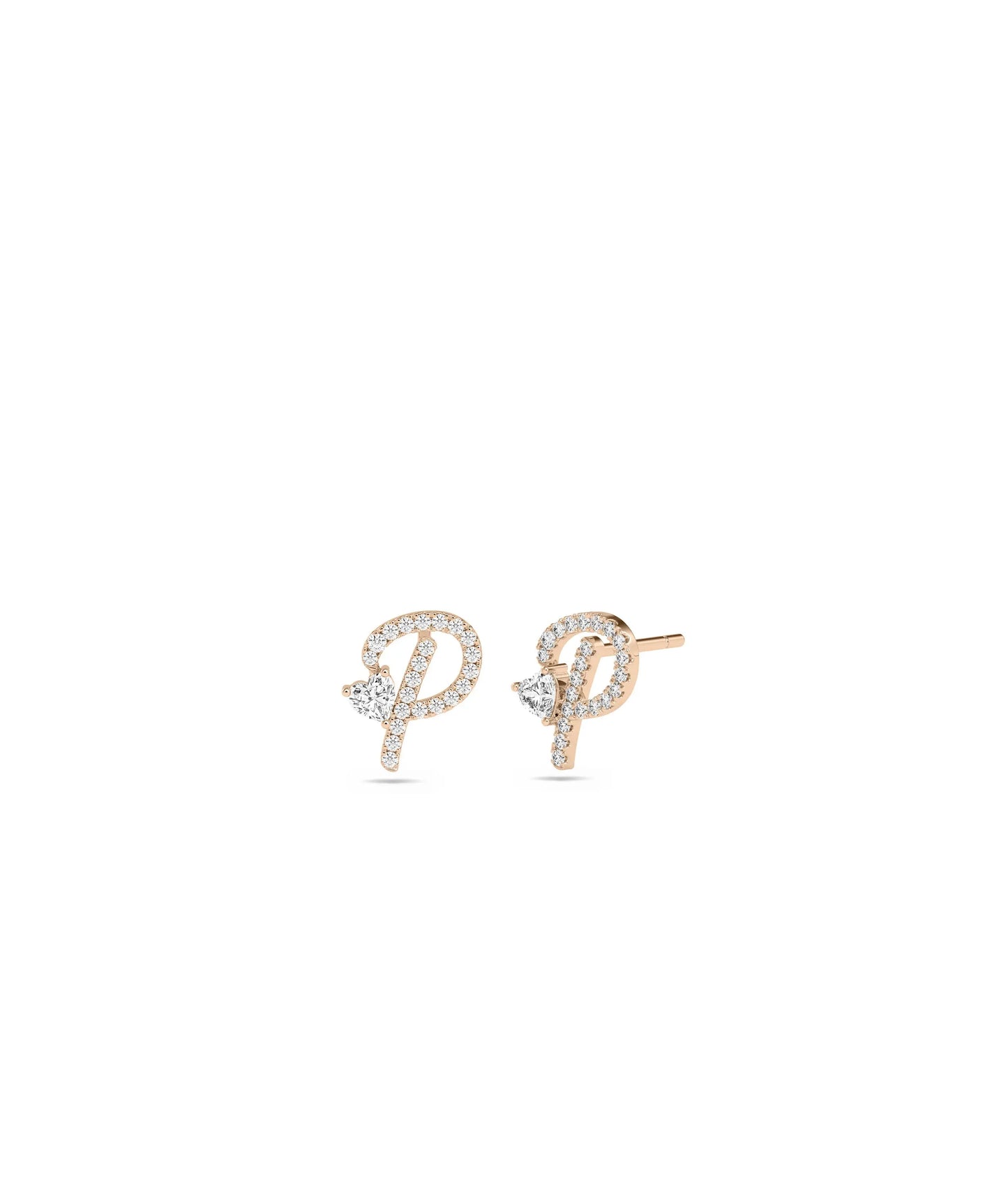 Diamond Initial with Solitaire Stud Earrings - 79e | Everyday 14K Gold Jewelry