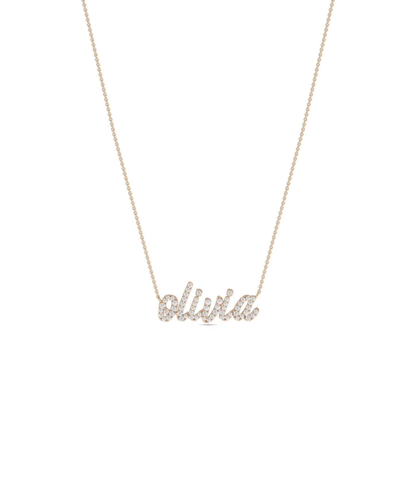 Custom Diamond Pave Name Necklace in rose gold personalized elegance
