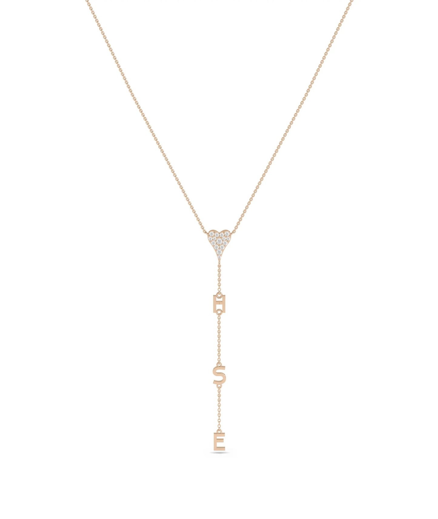 Diamond Pave Initial Dangle Necklace in rose gold romantic styling