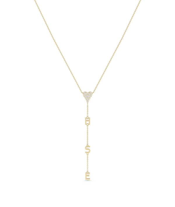 Diamond Pave with Gold Initial Dangle Necklace in yellow gold vertical design