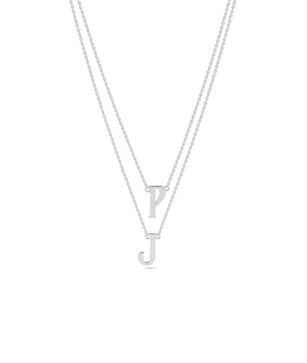 Gold 2 Initial Layered Necklace in white gold featuring 10mm initial pendants alternate view