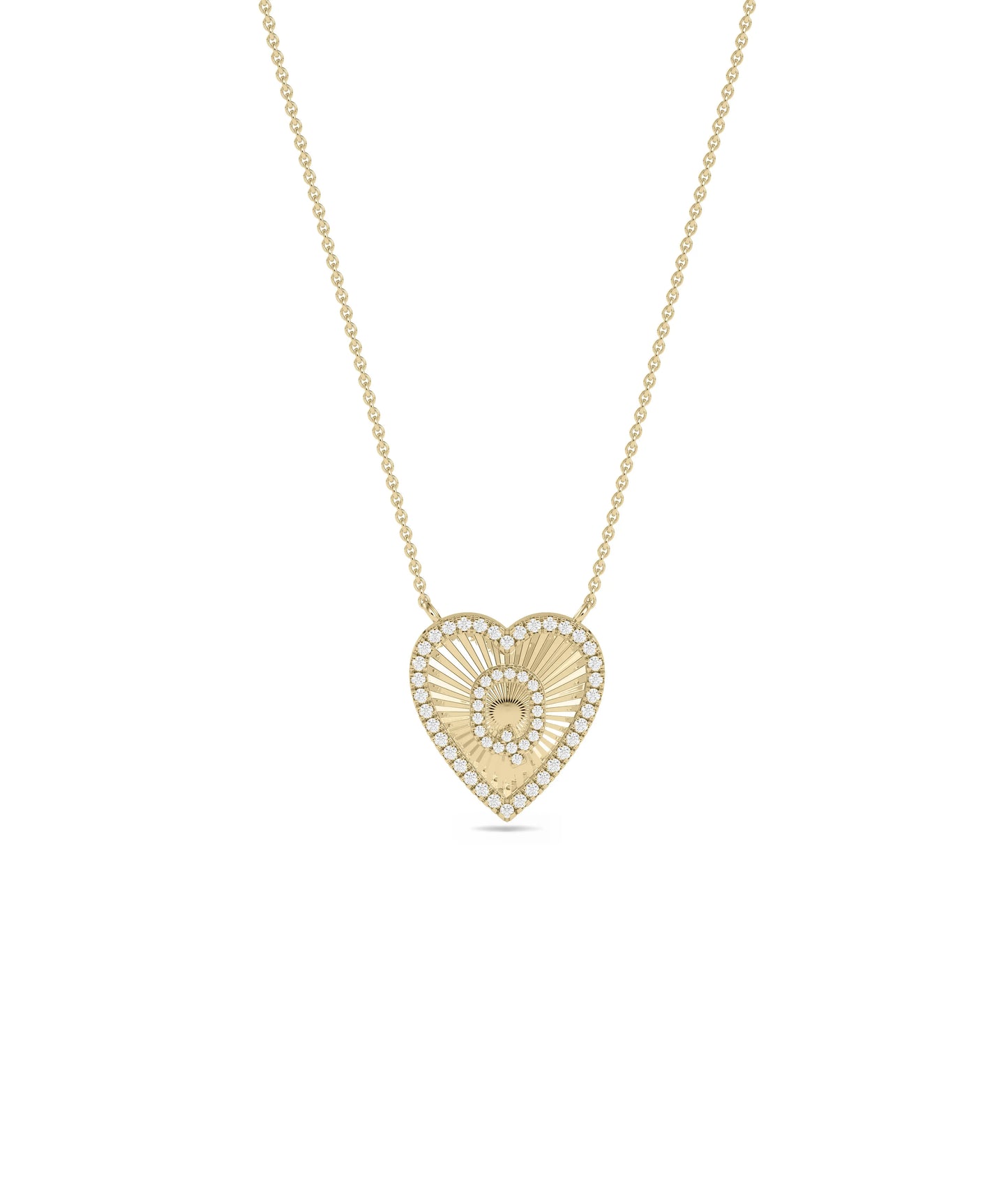 Diamond Outline Fluted Heart with Custom Initial Necklace in yellow gold