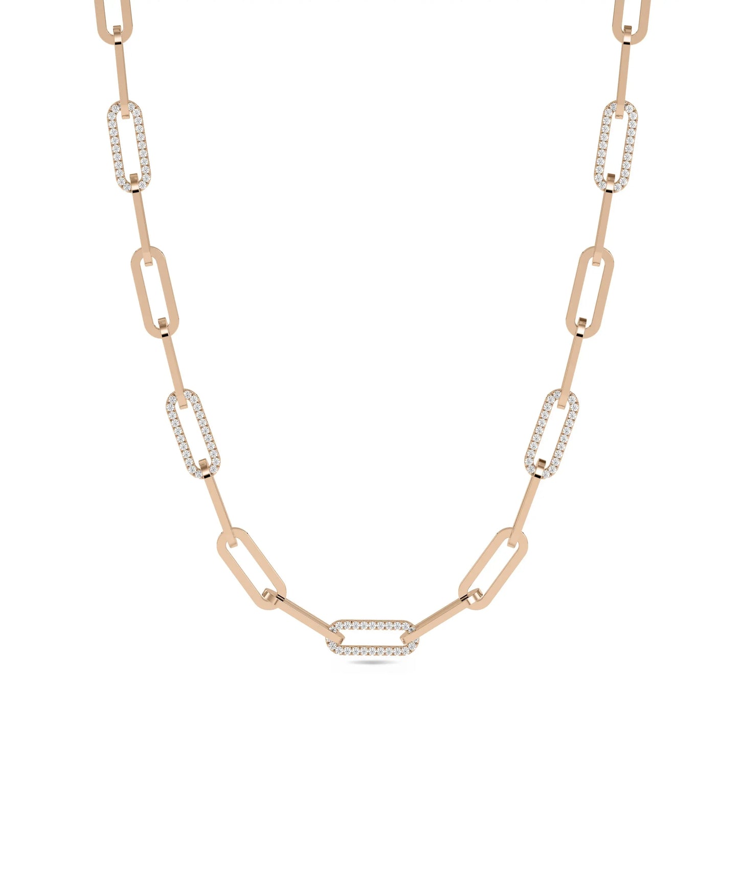 Diamond Pave Paper Clip Necklace in rose gold contemporary design