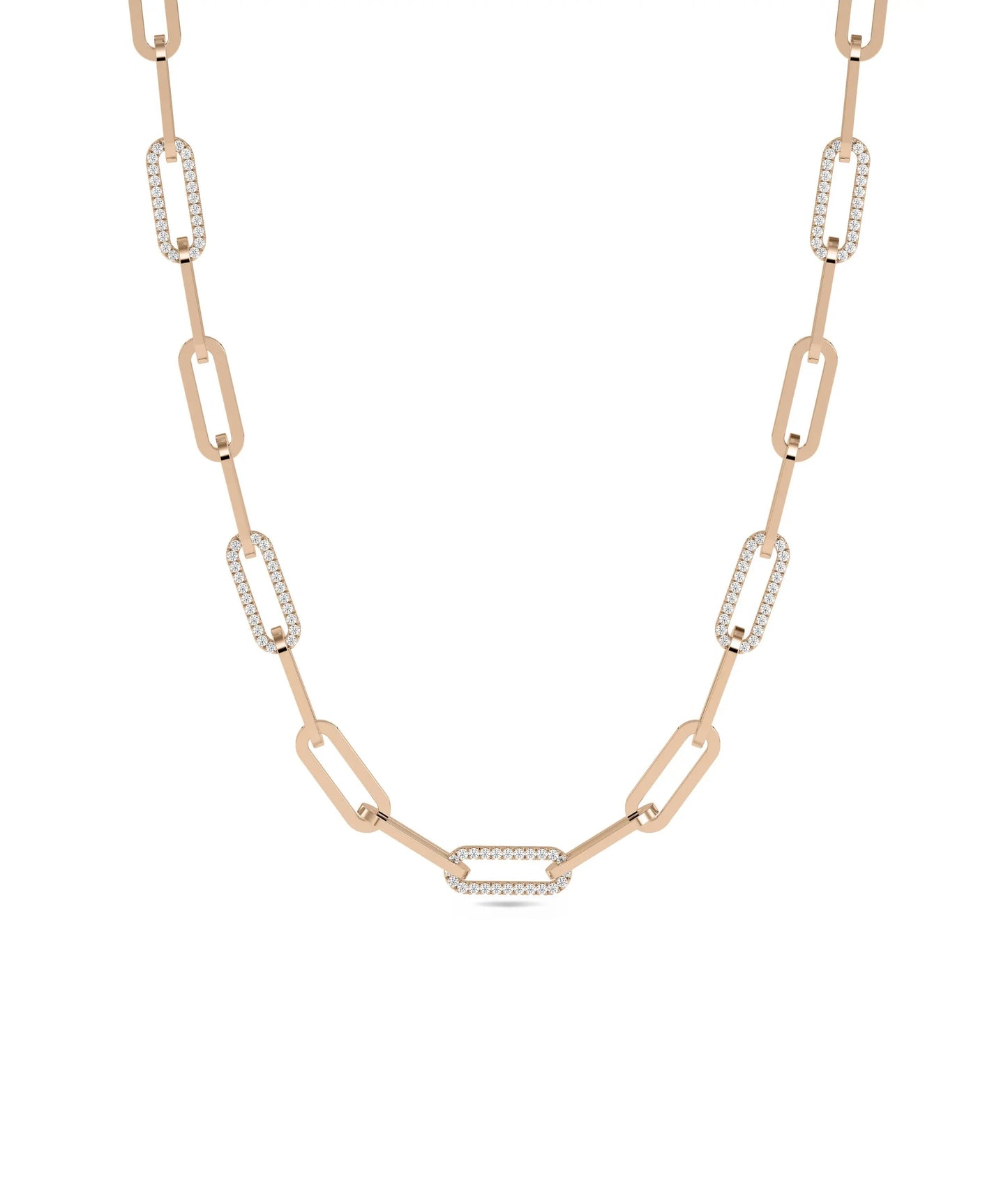 Diamond Pave Paper Clip Necklace in rose gold contemporary design