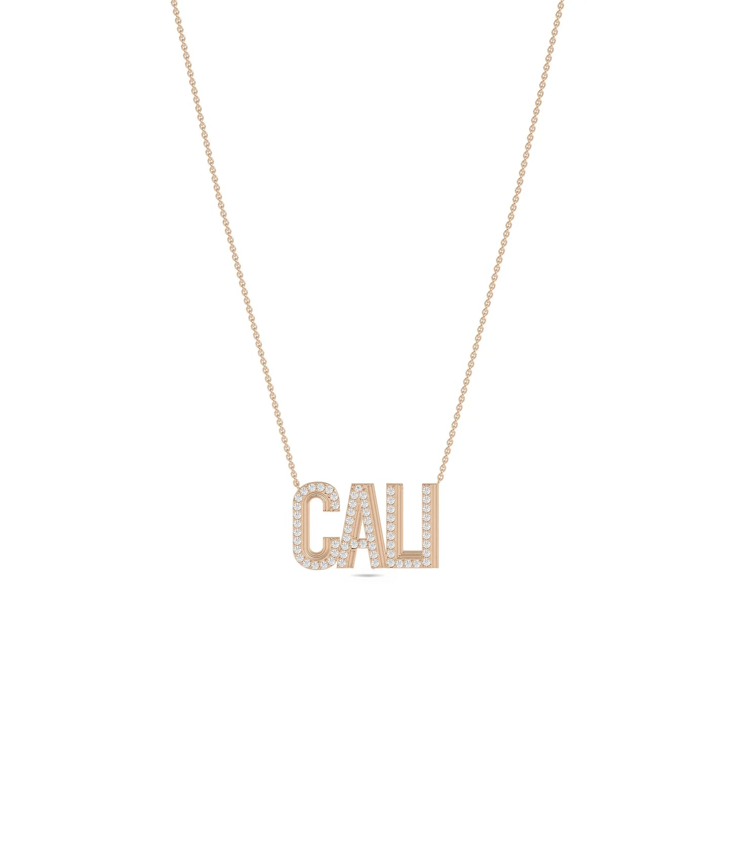 Diamond and Fluted Outline Custom Name Necklace in rose gold