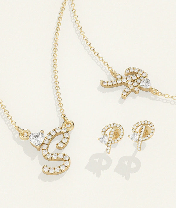 Diamond Initial with Solitaire Stud Earrings - 79e | Everyday 14K Gold Jewelry alternate view
