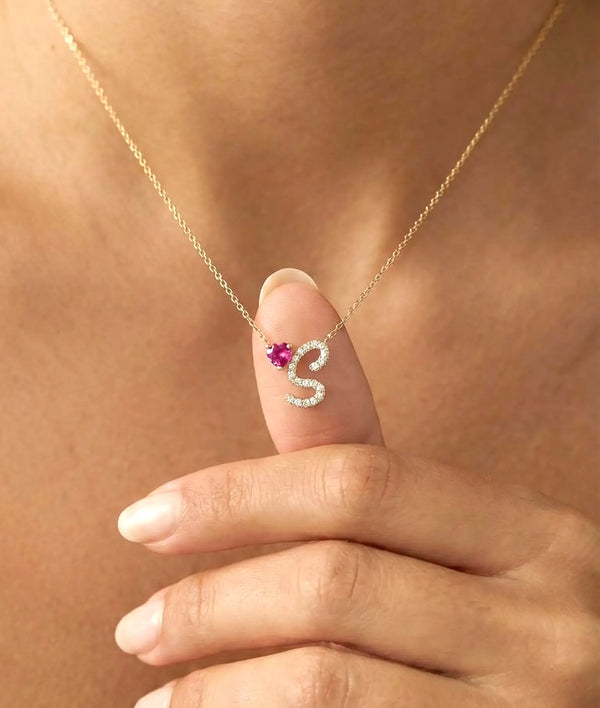 Diamond Initial with Solitaire Necklace alternate view
