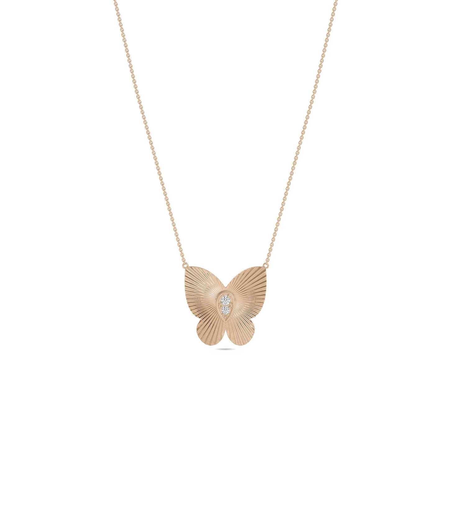 Fluted Butterfly Necklace with Diamond in rose gold nature-inspired