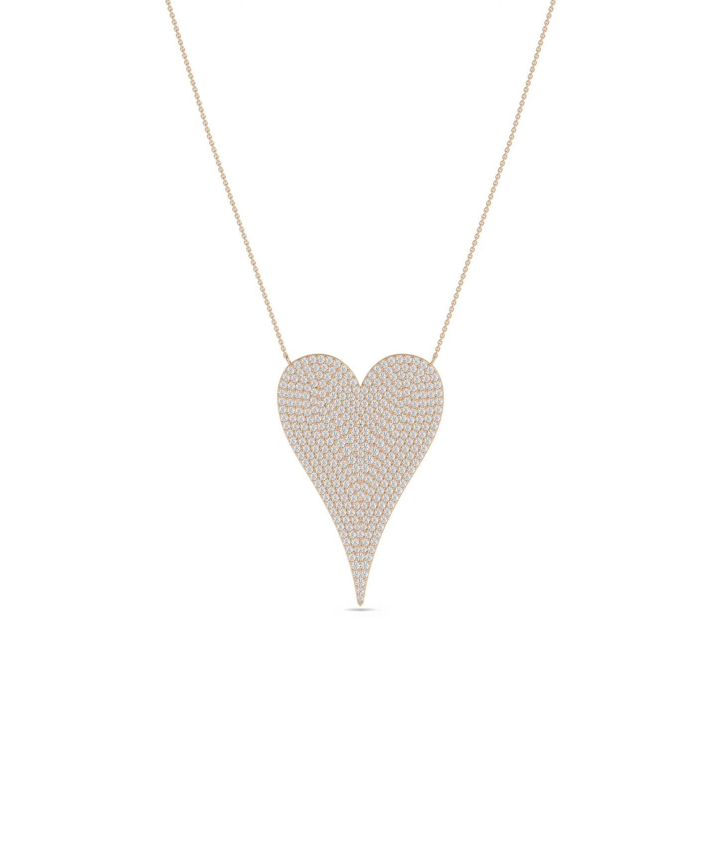 Diamond Pave Elongated Heart Necklace in rose gold romantic styling