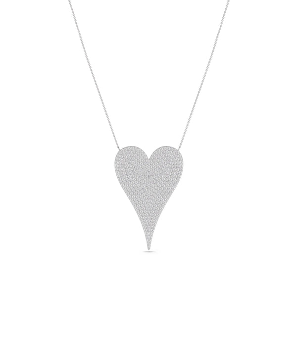 Diamond Pave Elongated Heart Necklace in white gold brilliant sparkle alternate view