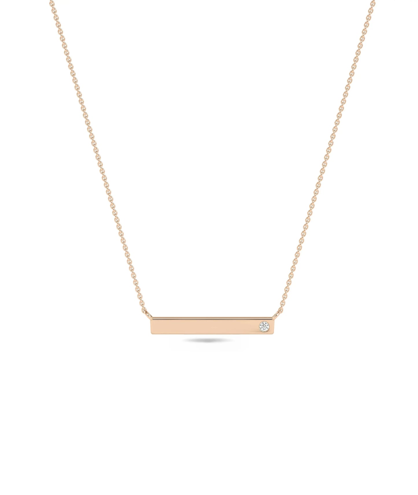 Personalize Gold Bar Necklace with Diamond in rose gold
