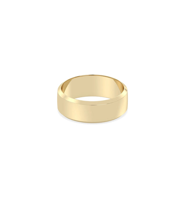 Beveled band ring side view displaying dimensional edge cuts and sleek profile alternate view