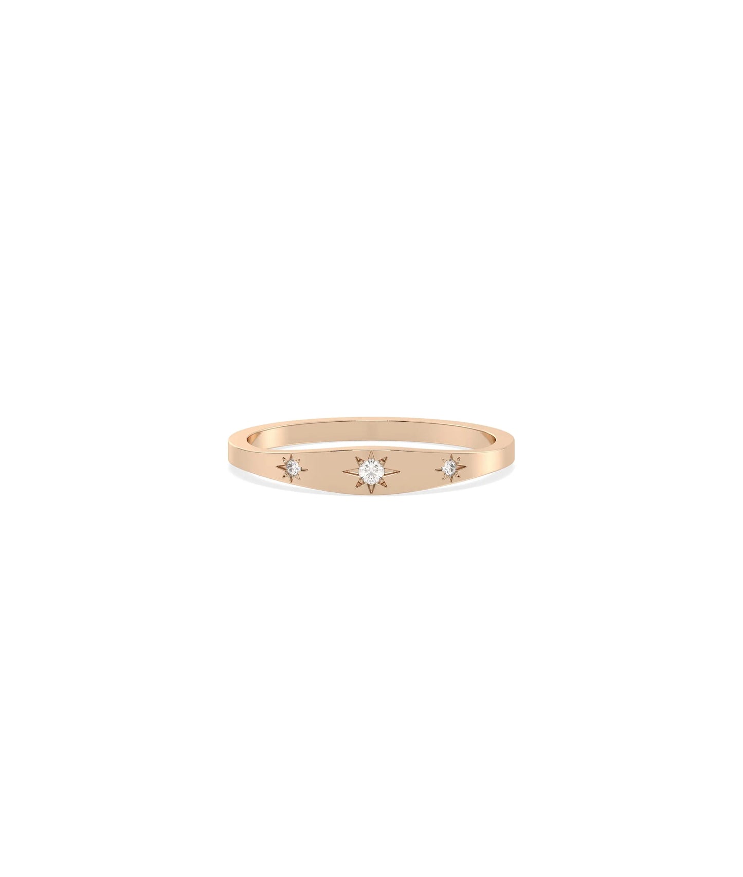 Rose gold Diamond Starburst Signet Band Ring with astronomical-inspired starburst motifs