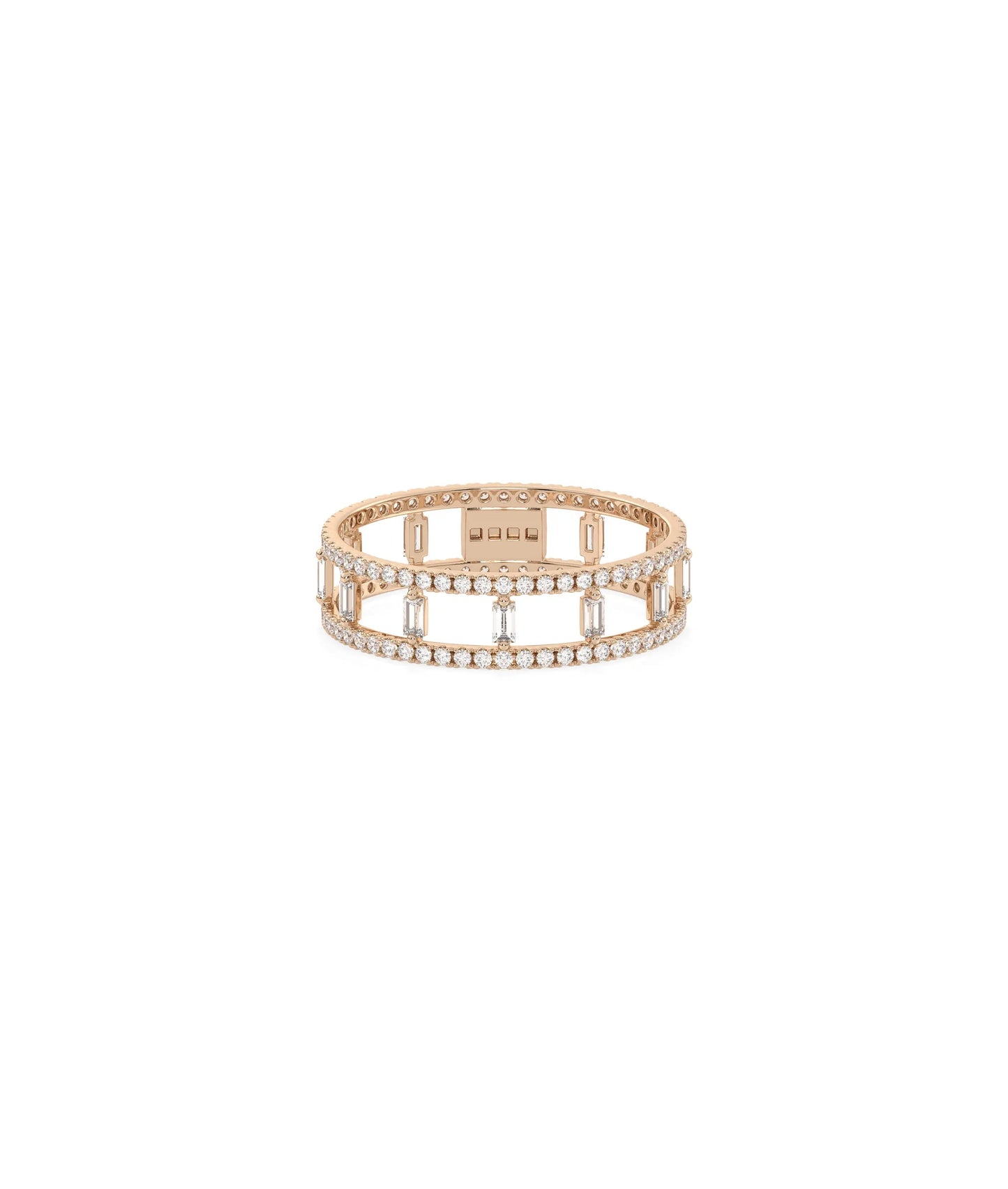 Rose gold Diamond 2 Line Eternity Band Ring with two-row baguette diamonds