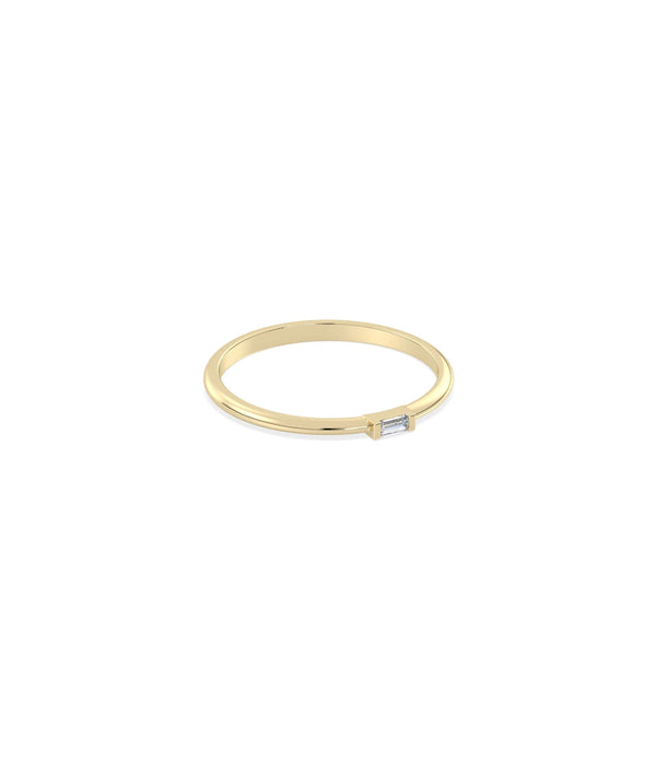 Side view of Diamond Baguette Ring showing 1.4mm width and baguette detail alternate view
