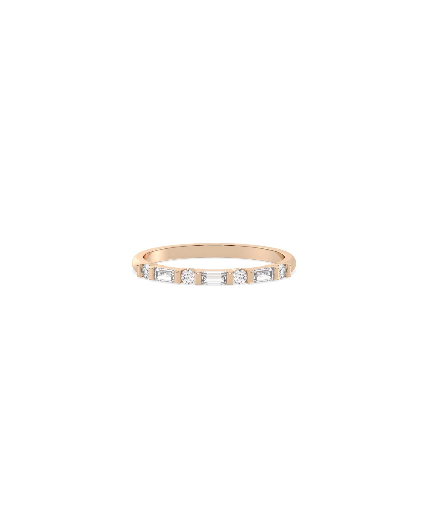 Baguette and Round Diamond Band Ring - 79e | Everyday 14K Gold Jewelry