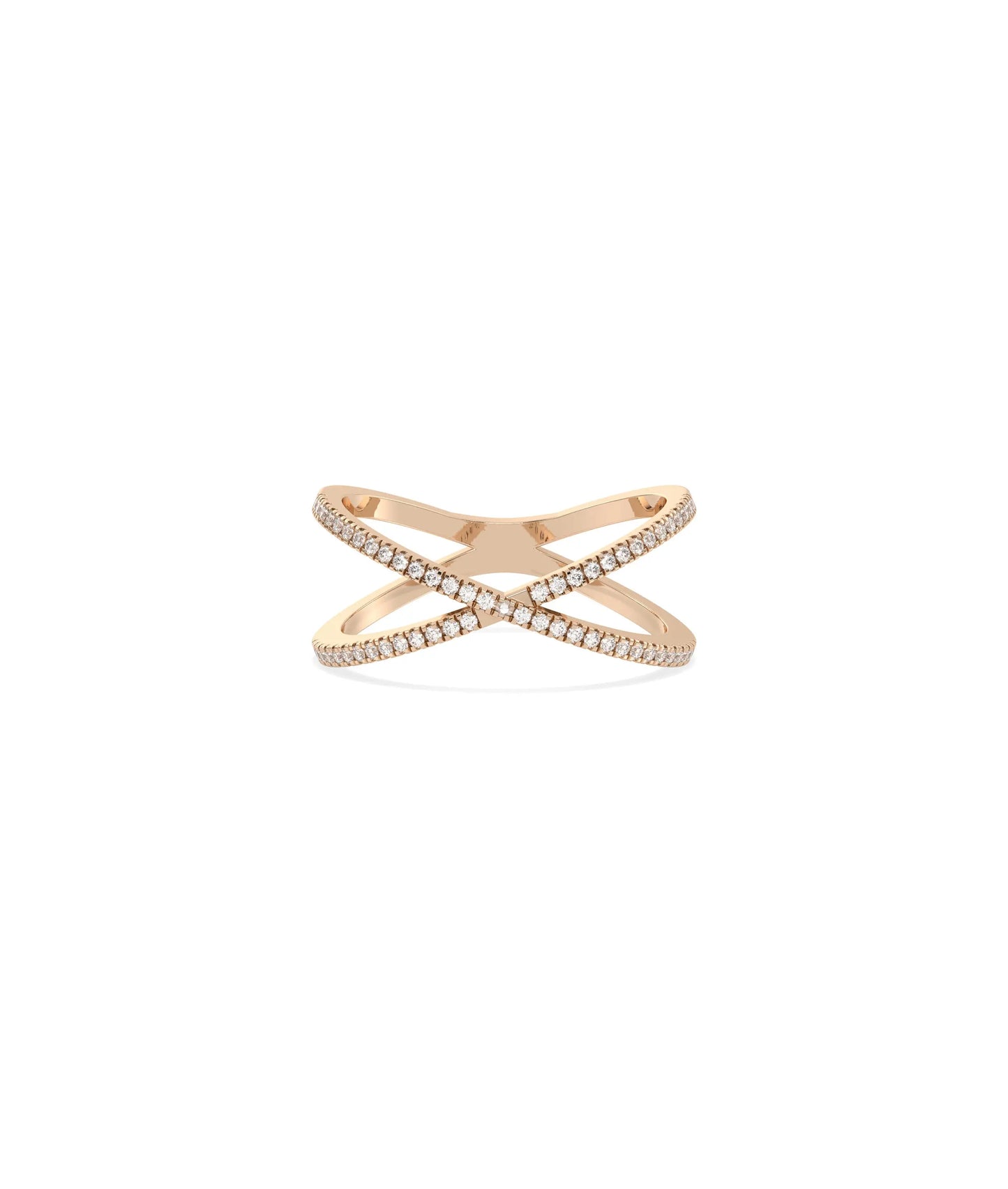Rose gold Diamond Line Criss Cross Ring with bold diamond-adorned intersecting lines