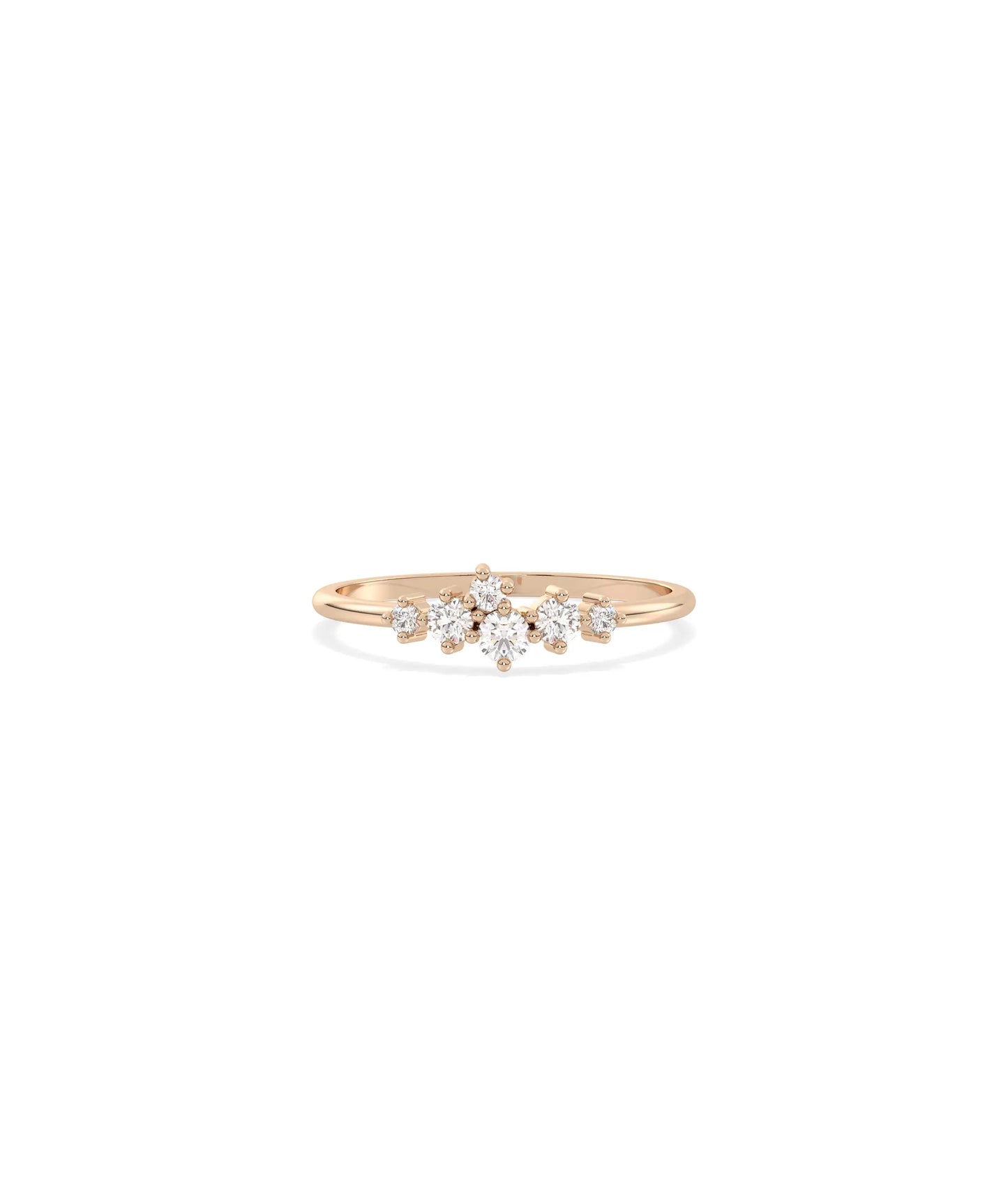 Rose gold cluster band ring featuring beautifully grouped sparkling diamonds