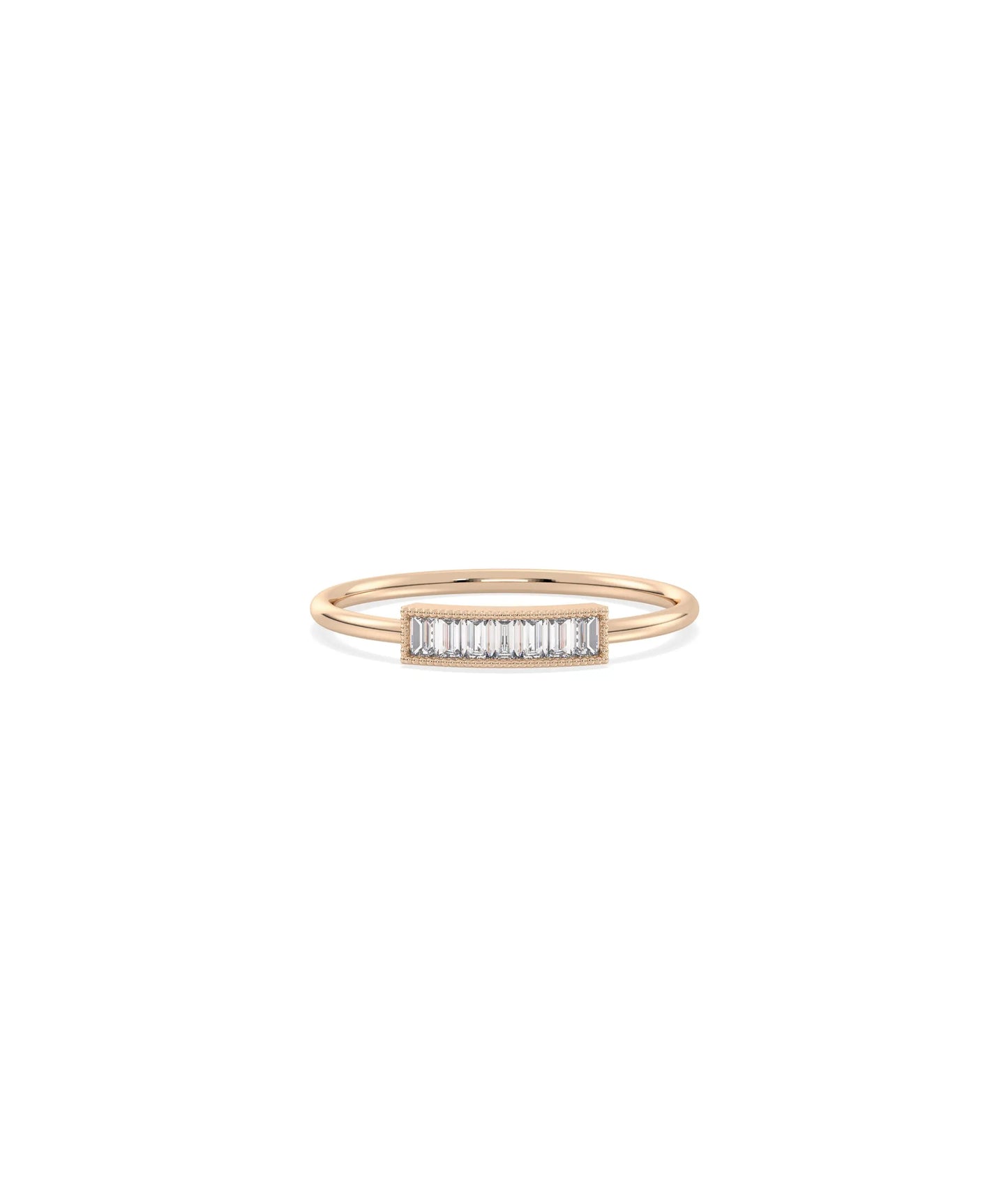 Rose gold channel band ring featuring precision-aligned baguette diamonds