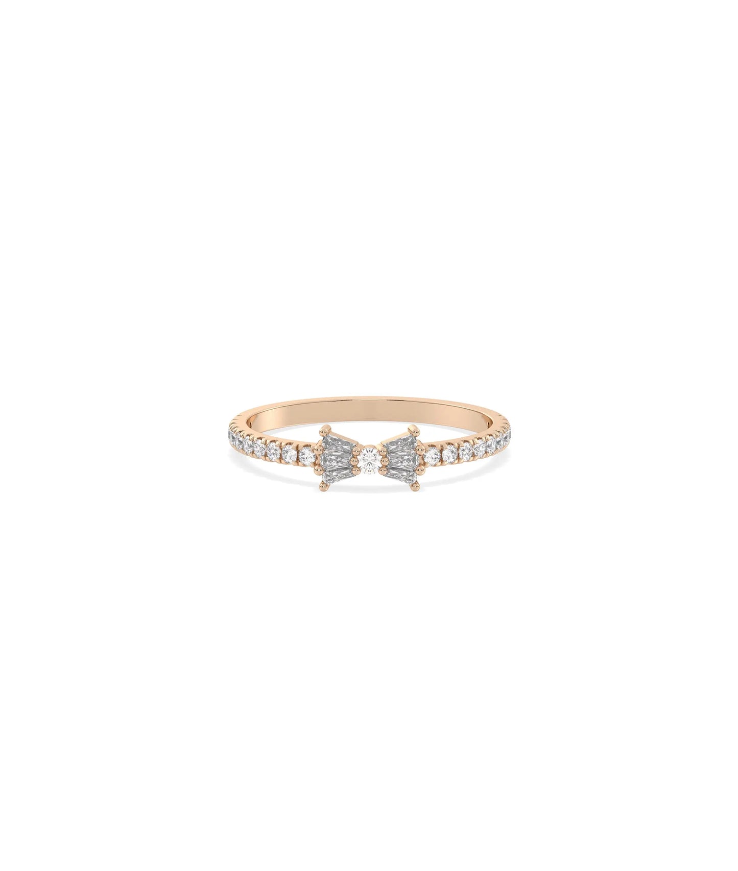Rose gold Diamond Bow Tie Band Ring with whimsical feminine bow tie sparkle