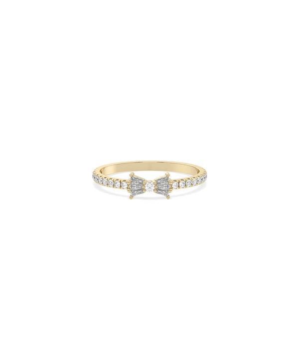 Diamond Bow Tie Band Ring in yellow gold with charming bow tie motif and diamonds