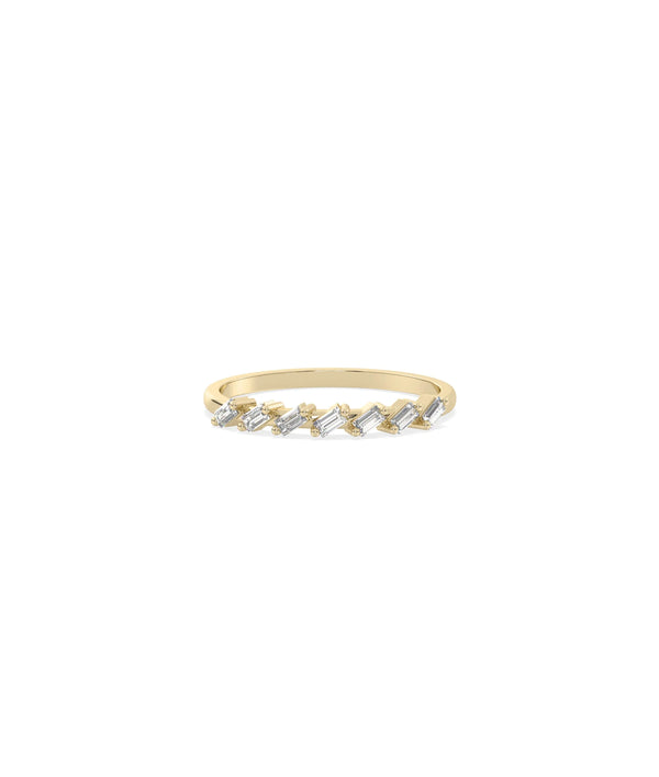 Diamond Baguette Band Ring in yellow gold with continuous row of linear baguette diamonds