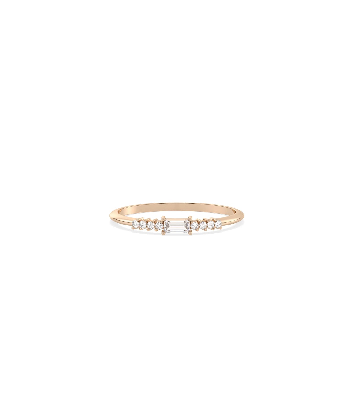 Rose gold Diamond Baguette and Line Band Ring with linear diamond arrangement