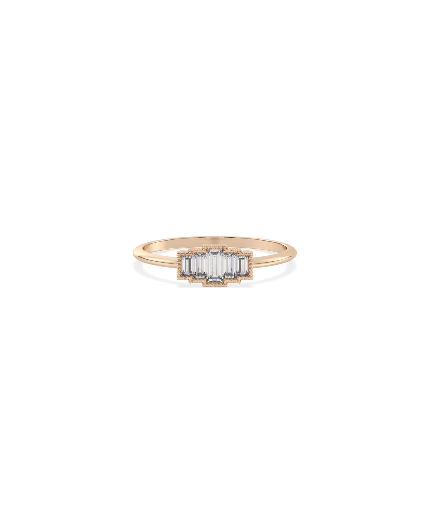 Rose gold Diamond Baguette Step Design Ring with Art Deco inspired stepped pattern