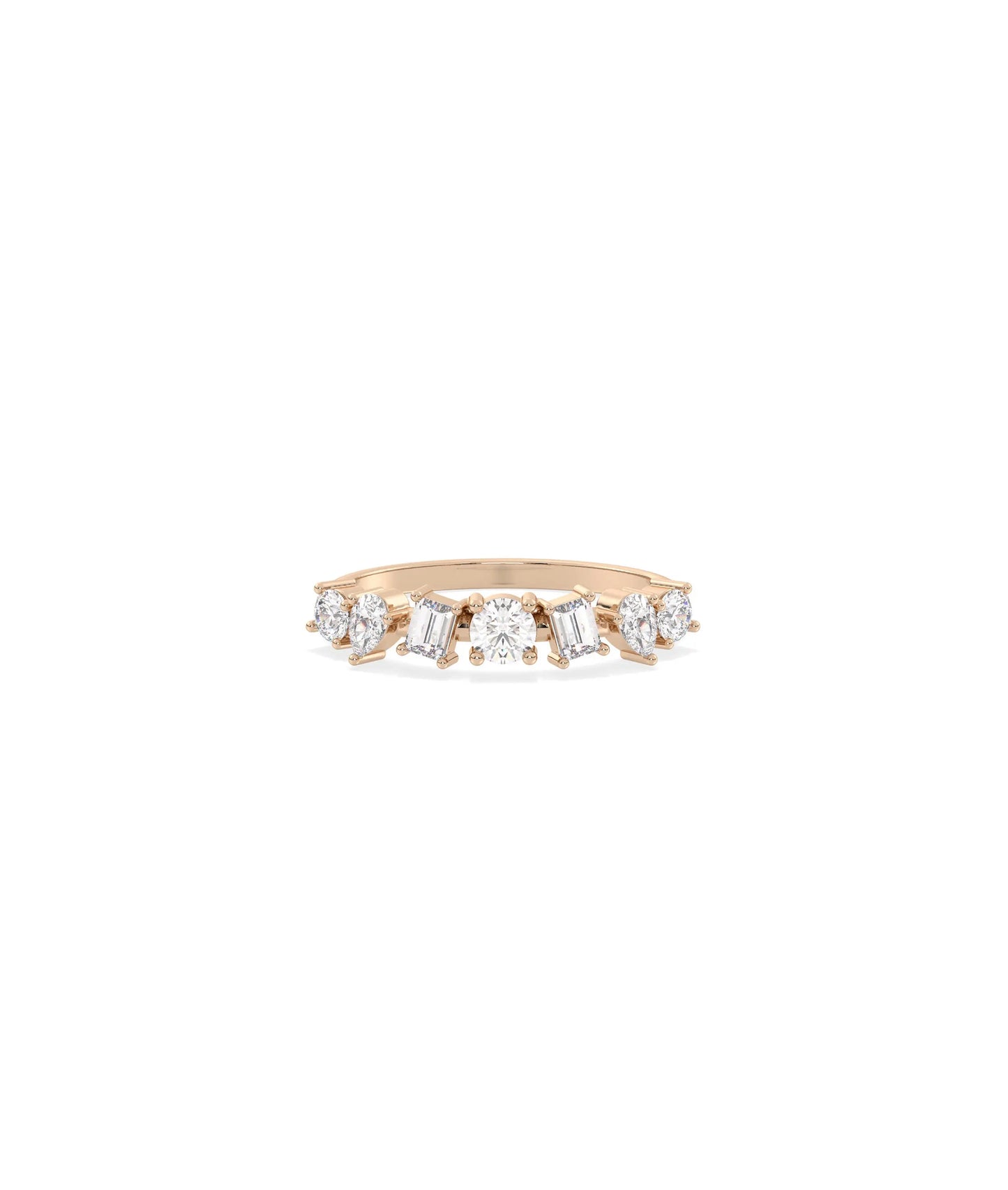 Rose gold Multi Shape Solitaire Diamond Band Ring with artistic multi-cut design