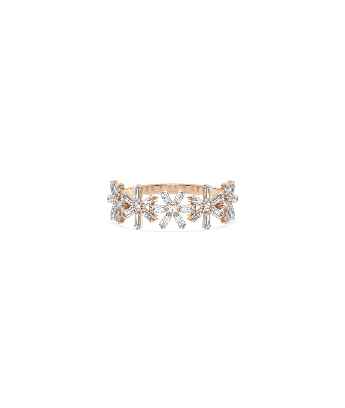 Rose gold Diamond Flower Band Ring with romantic nature-inspired floral pattern