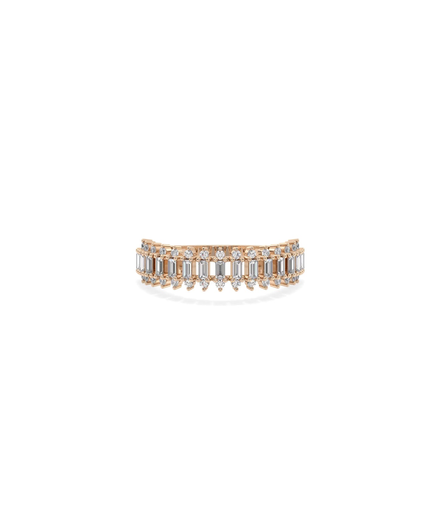Diamond Baguette Band Ring rose gold with sparkling round and baguette diamonds
