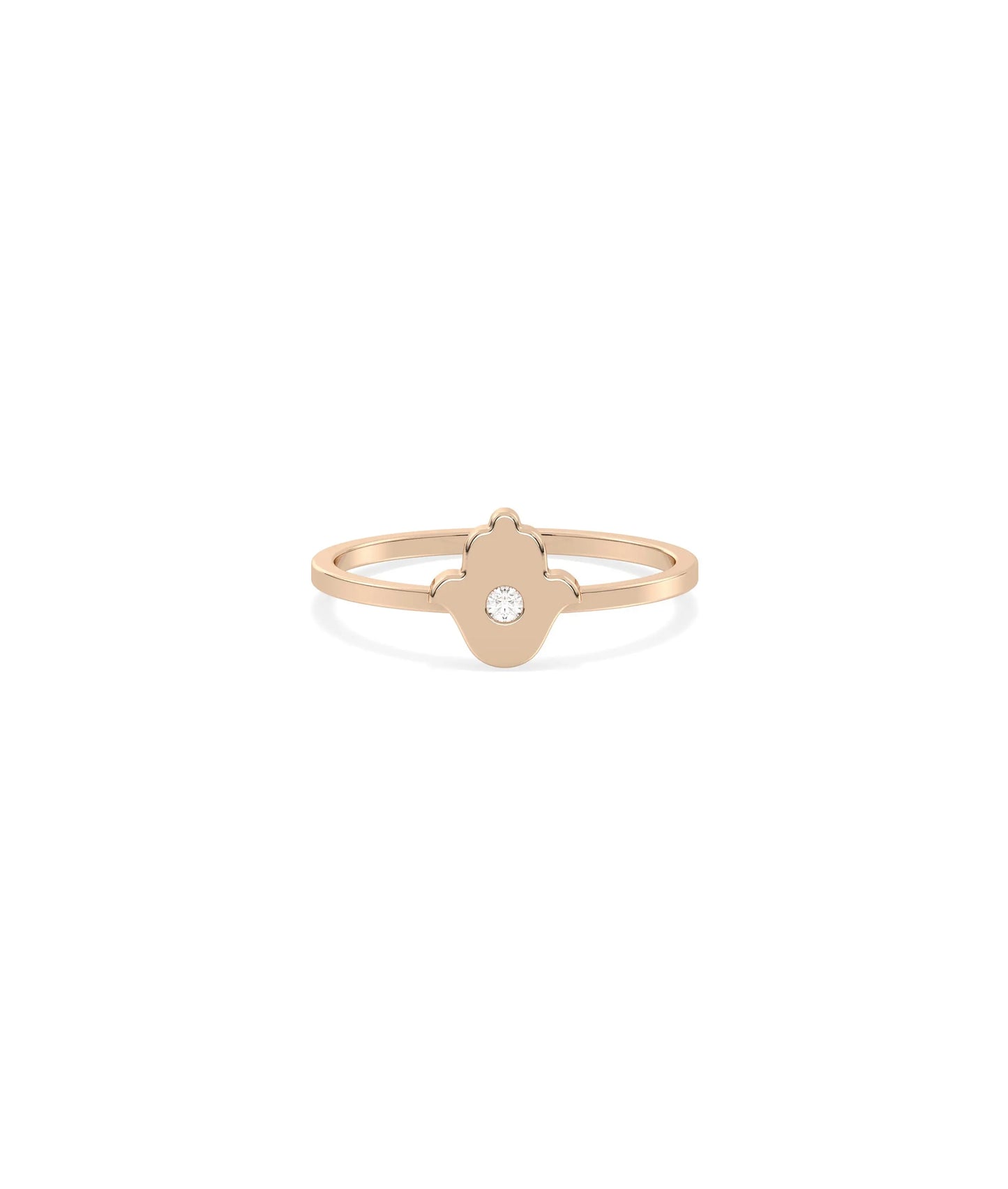 Rose gold Diamond Bezel Hamsa Ring with ancient protection symbol and sparkle