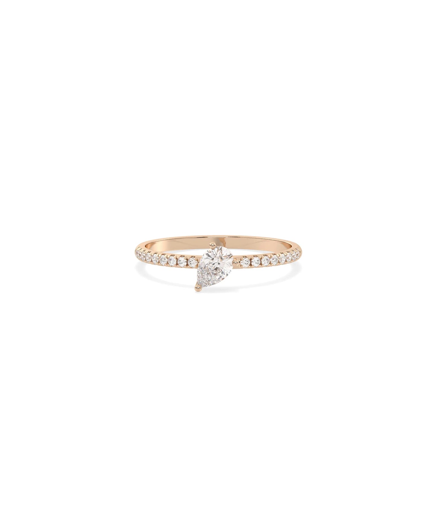 Rose gold Solitaire Diamond Band Ring with brilliant center diamond and band accents