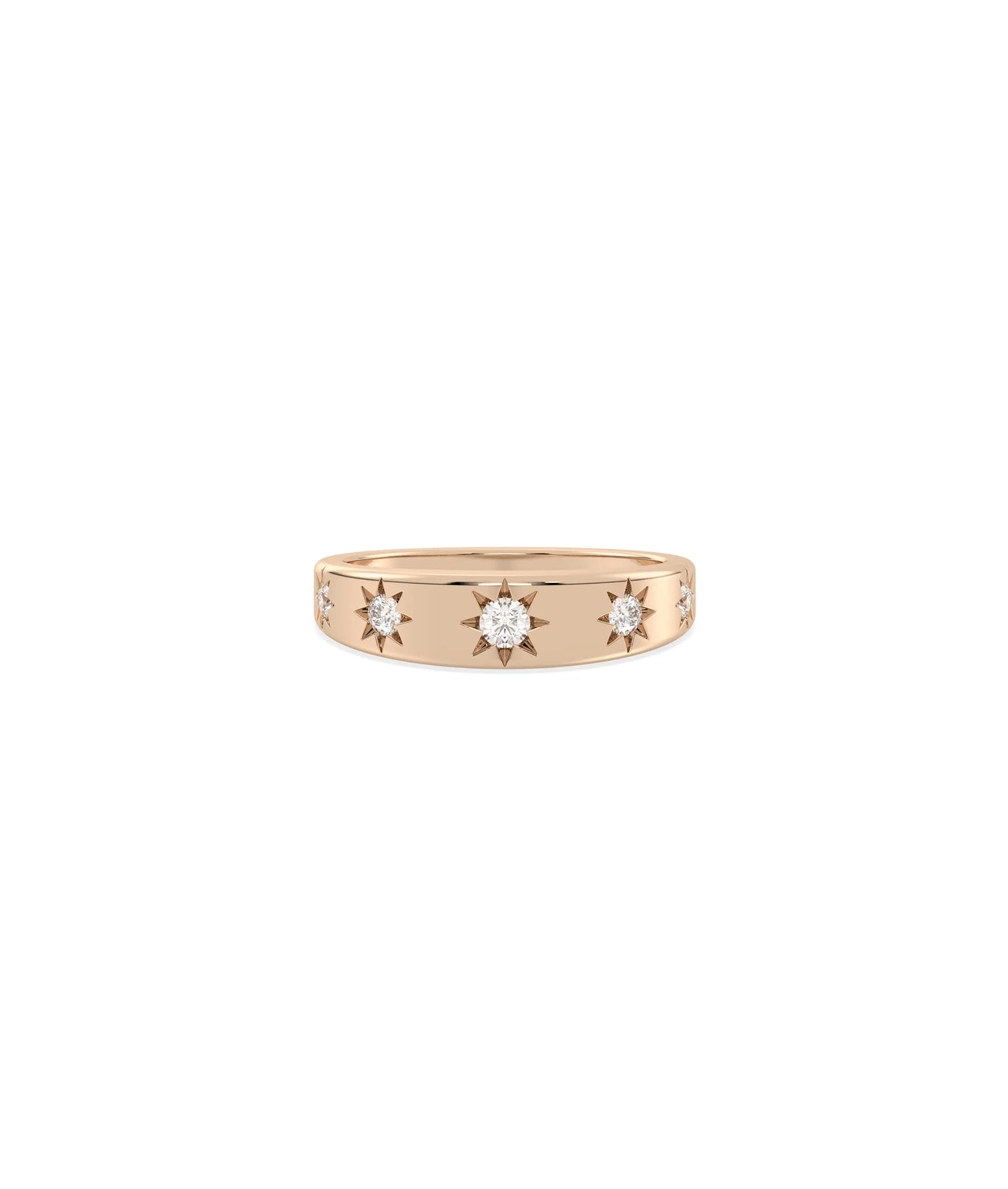 Rose gold Diamond Starburst Band Ring with dramatic astronomical-inspired starburst motifs