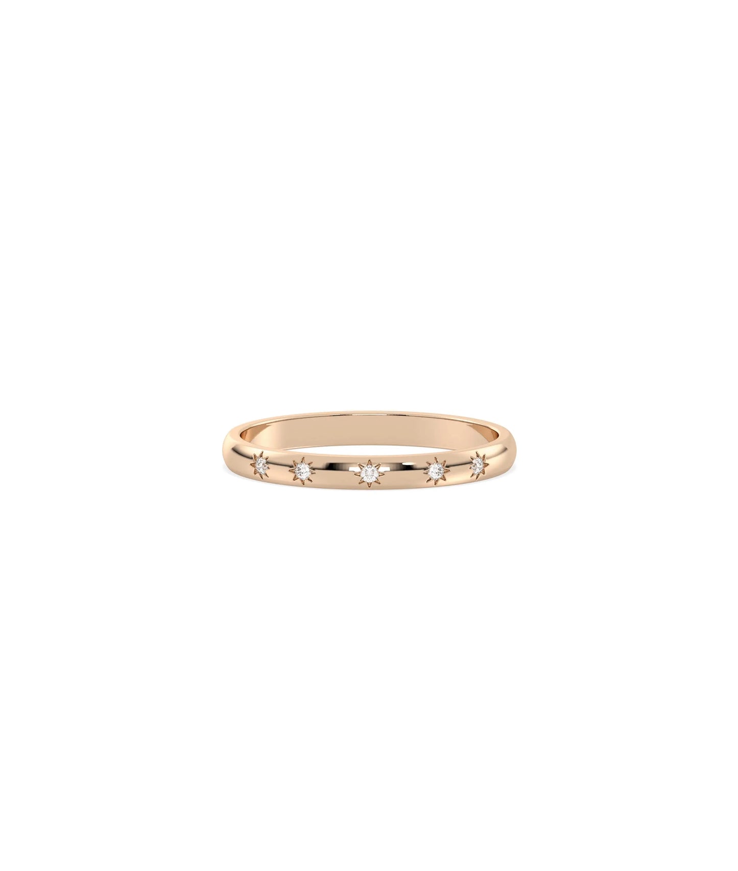 Rose gold Diamond Starburst Band Ring with astronomical-inspired starburst motifs