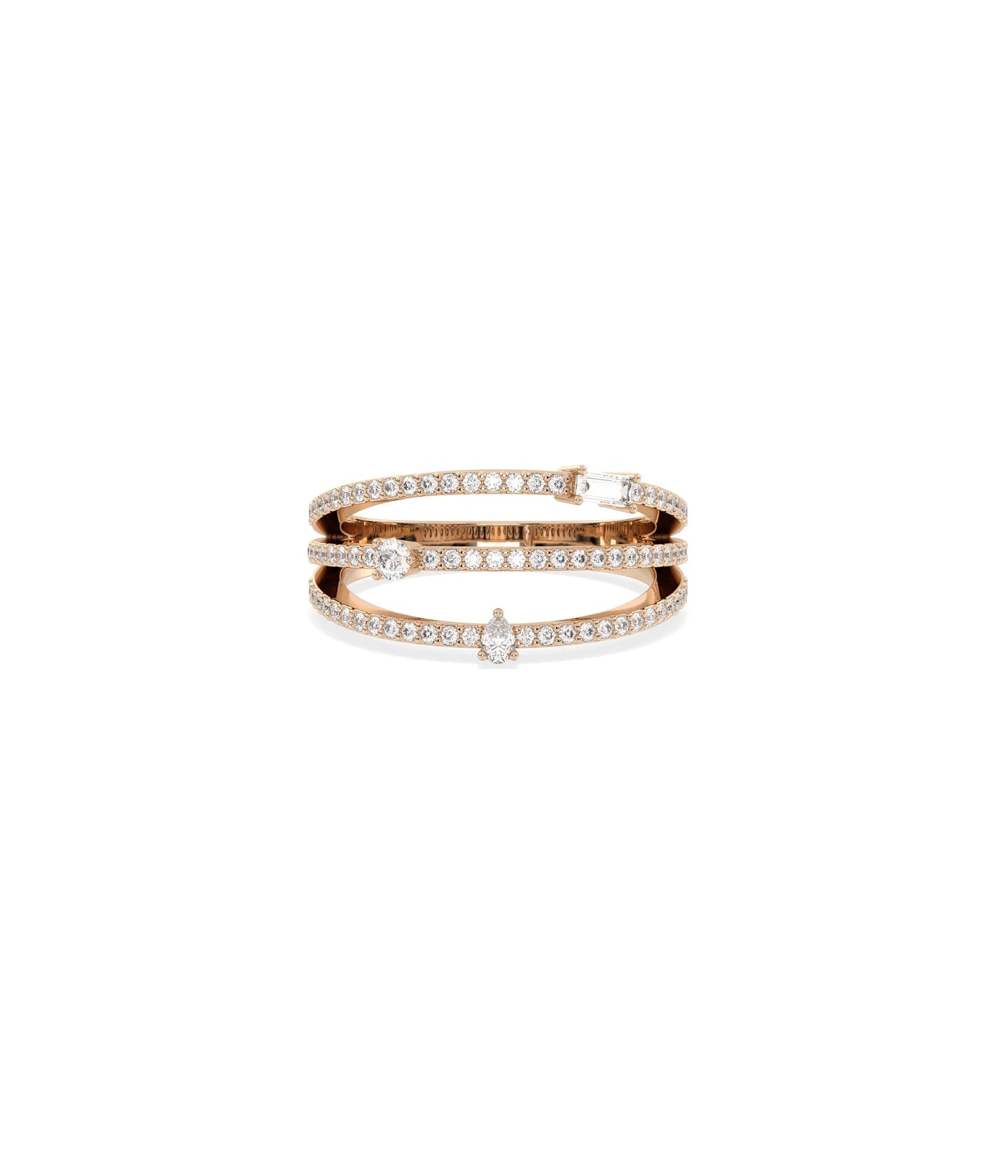 Rose gold 3 Row Diamond Band Ring with luxurious triple-row diamond arrangement