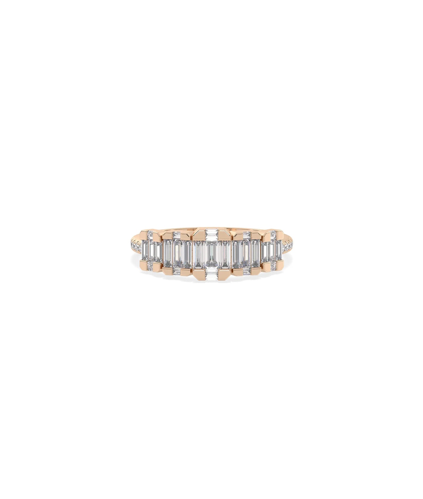 Rose gold Diamond Illusion Set Band Ring featuring mixed-cut diamonds with reflective mounting