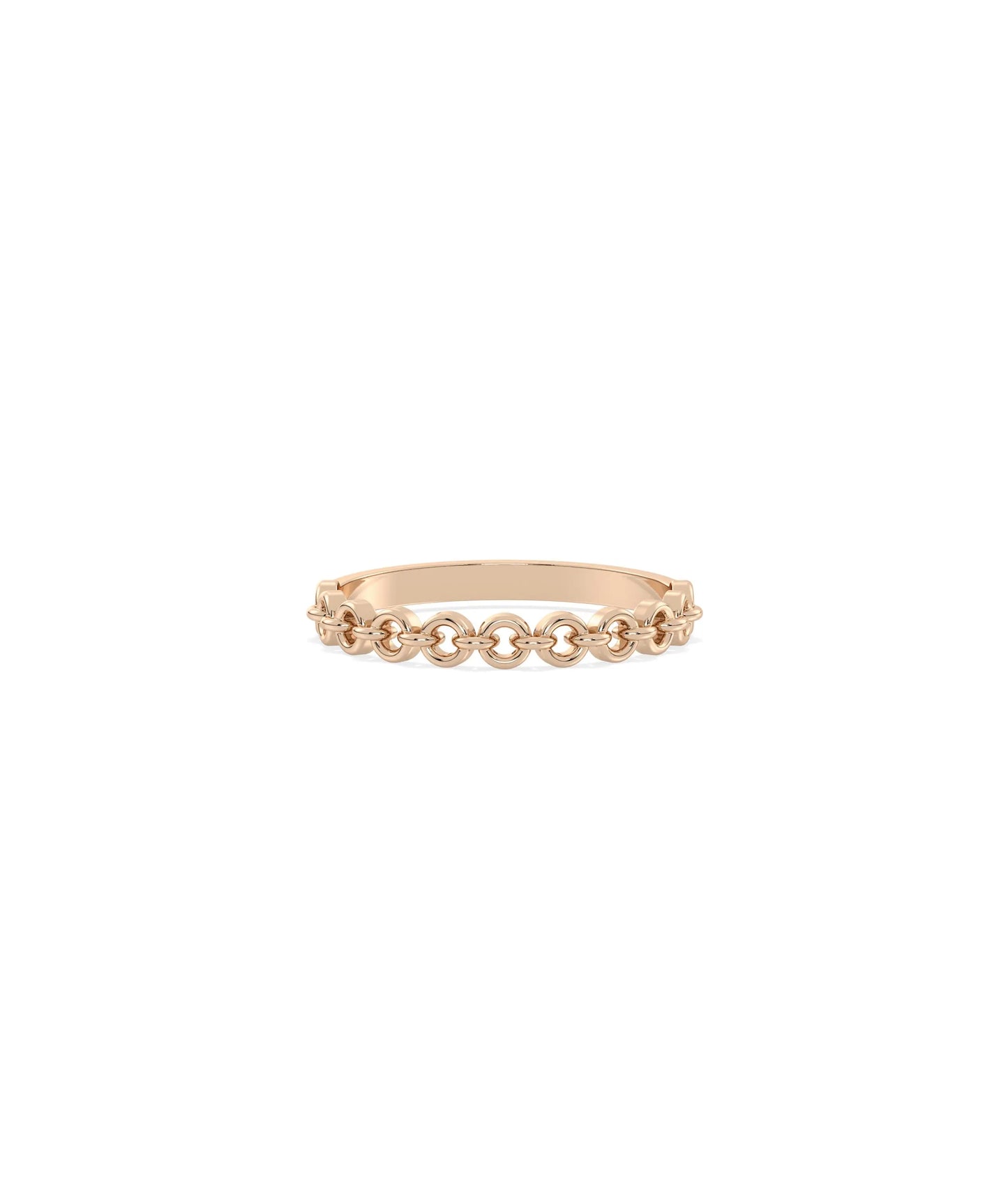 Rose gold circle ring featuring beautiful chain-inspired link pattern detail