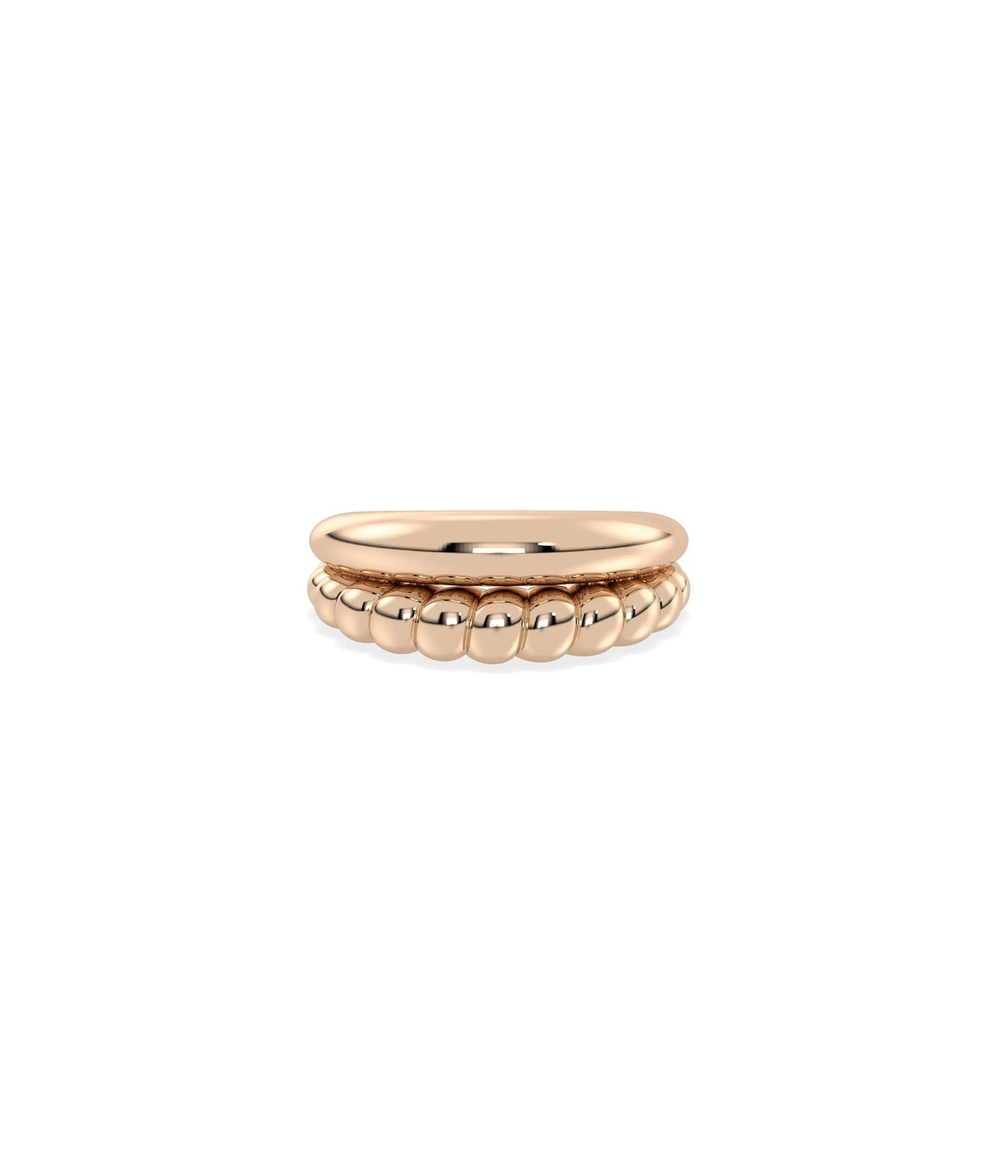 Rose gold 2 Row Gold Bubble and Twist Ring with contrasting bubble and twist design