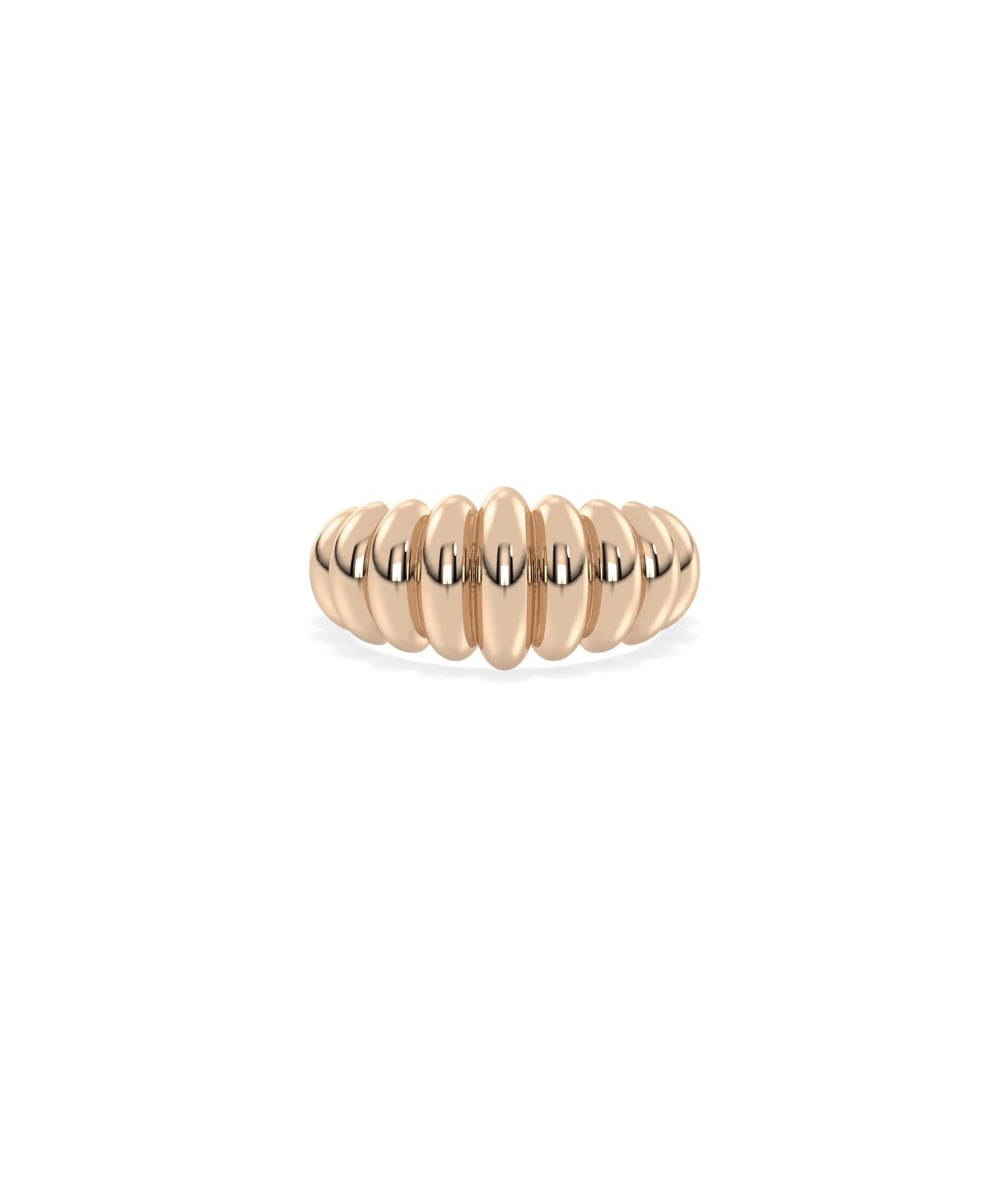 Rose gold graduating ring featuring fluted detailing and comfortable fit